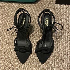 Fashion Nova Black Suede Strappy Heels